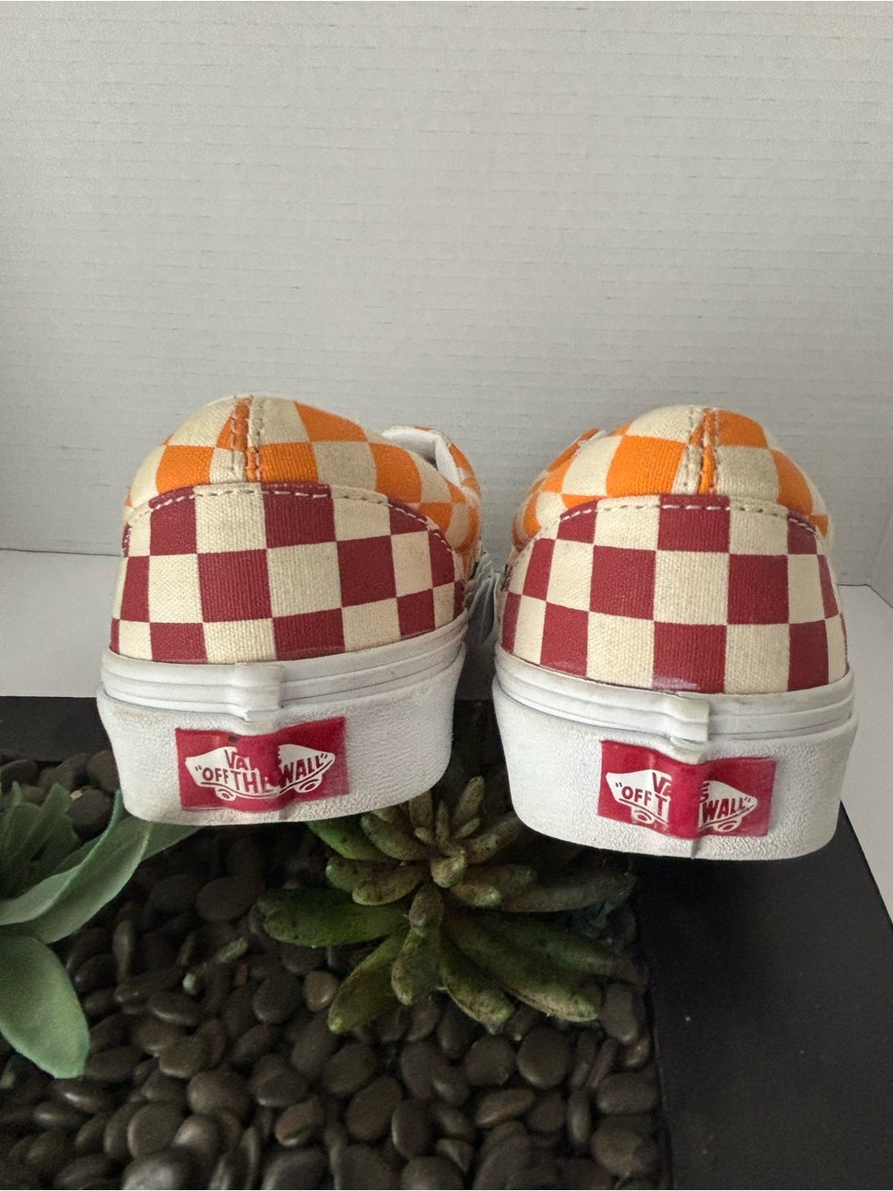 VANS  Checkerboard Lace-Up Sneakers in Blue, Orange & Cream White Lace-Up SZ 8-5 - Picture 7 of 9